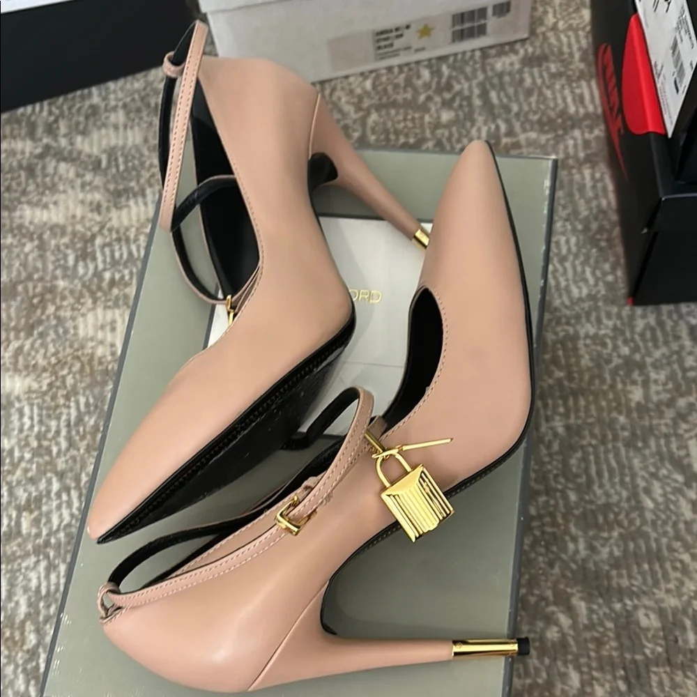 Tom Ford Women's Tan Heels W/ Locket - Picture 3 of 9